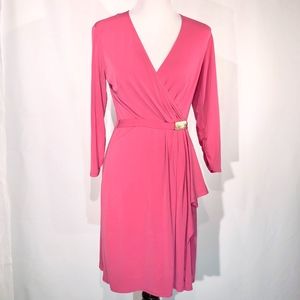 Matte Jersey Asymmetrical Wrap Dress 3/4 Sleeve (6